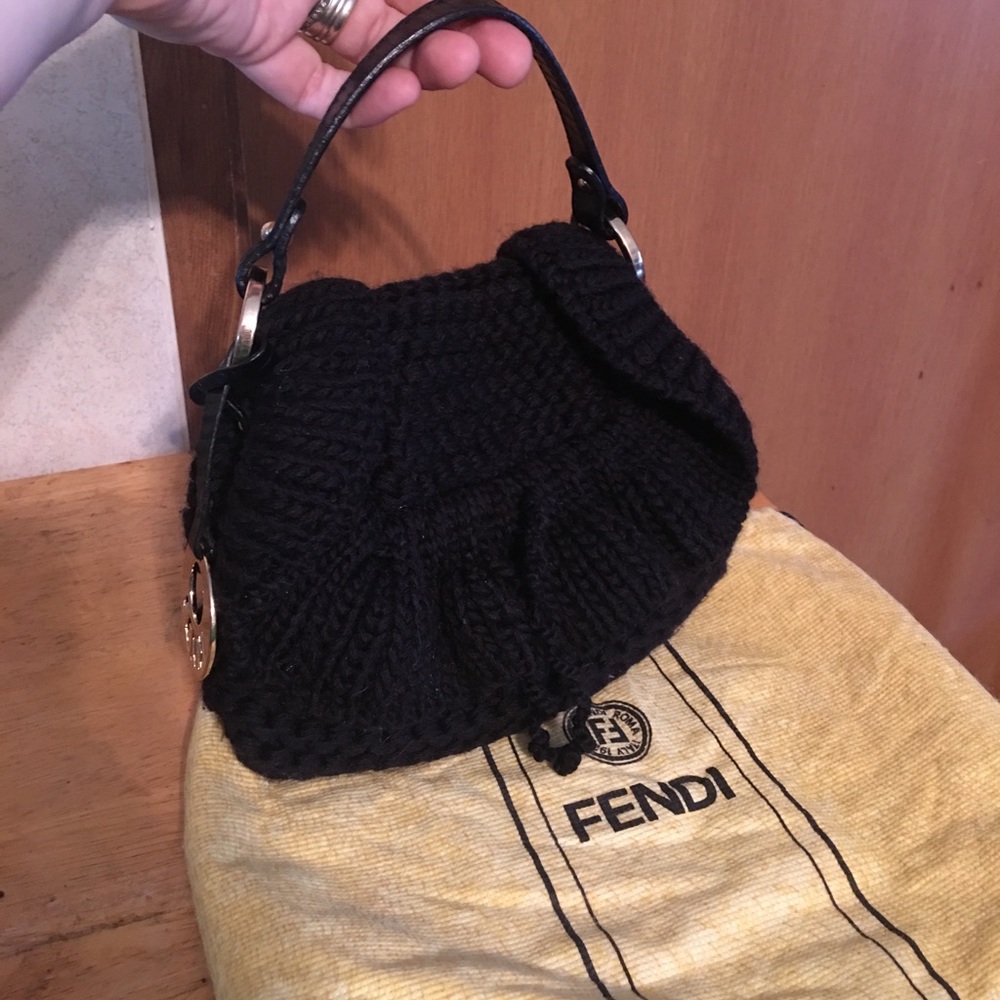 Small Fendi Knit Chef Bag in Black